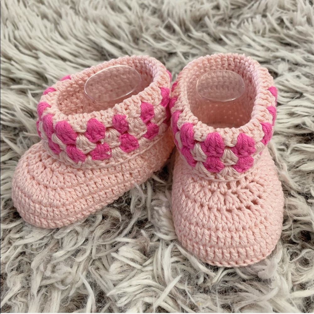 Handmade Crochet Pink Baby Booties